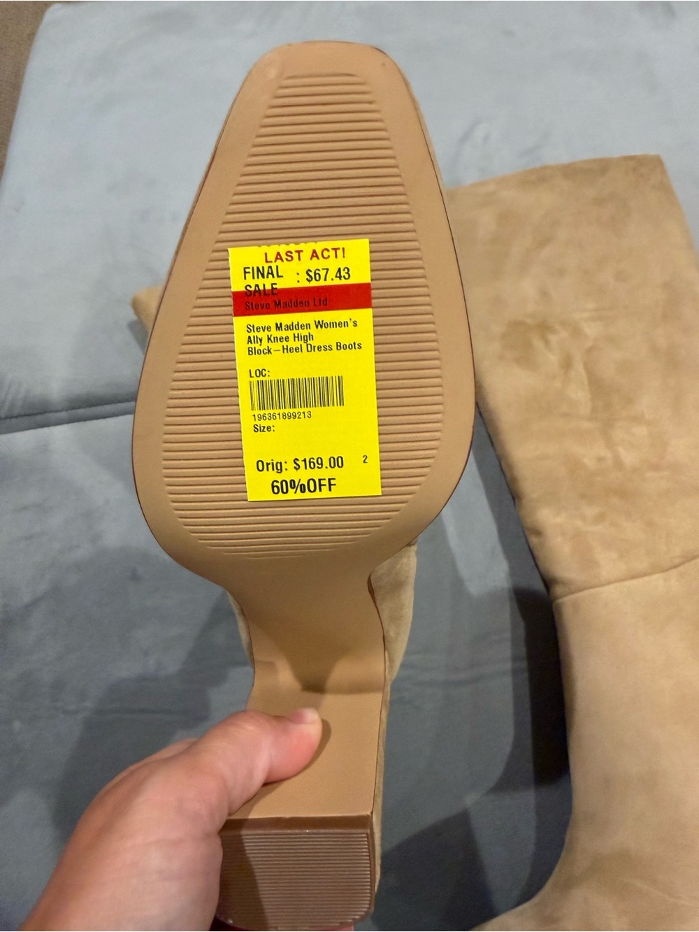 Steve Madden Tan Suede Knee-High Block Heel Boots - Picture 2 of 4